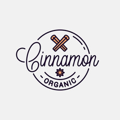 Cinnamon logo. Round linear logo of cinnamon stick