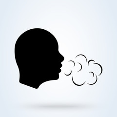 Breathing and Human head breath. Breathe illness cough.  Simple vector modern icon design illustration.