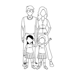 Fototapeta na wymiar Happy family with little girls standing icon