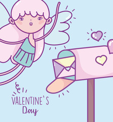 happy valentines day, cute cupid mail box envelope hearts love