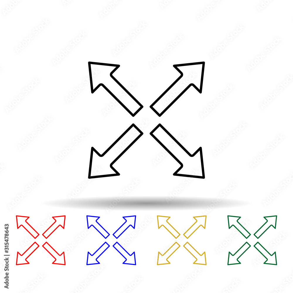 Poster arrows pointing from the center multi color style icon. simple thin line, outline vector of web icon