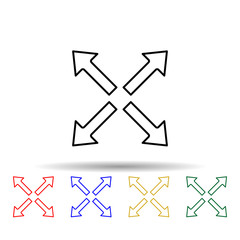 arrows pointing from the center multi color style icon. Simple thin line, outline vector of web icons for ui and ux, website or mobile application
