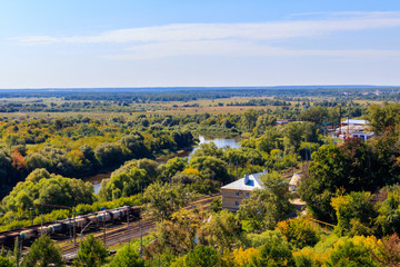 Fototapeta na wymiar View of the Klyazma river and Vladimir city in Russia
