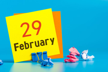 February 29th. Calendar for February 29 on workplace. Leap year, intercalary day, bissextile - obrazy, fototapety, plakaty