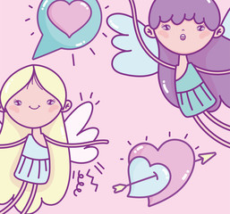 happy valentines day, cute cupids hearts love arrow message