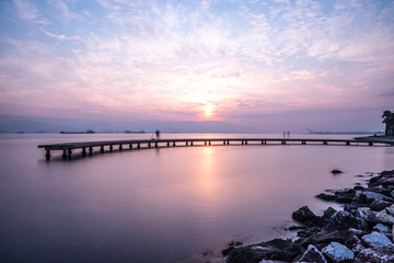 Obraz premium Sekapark, Izmit, Kocaeli. Beautiful natural park on seacoast. Sunset sea view in Turkey.