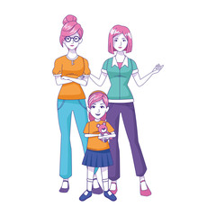 women with little girl icon, flat design