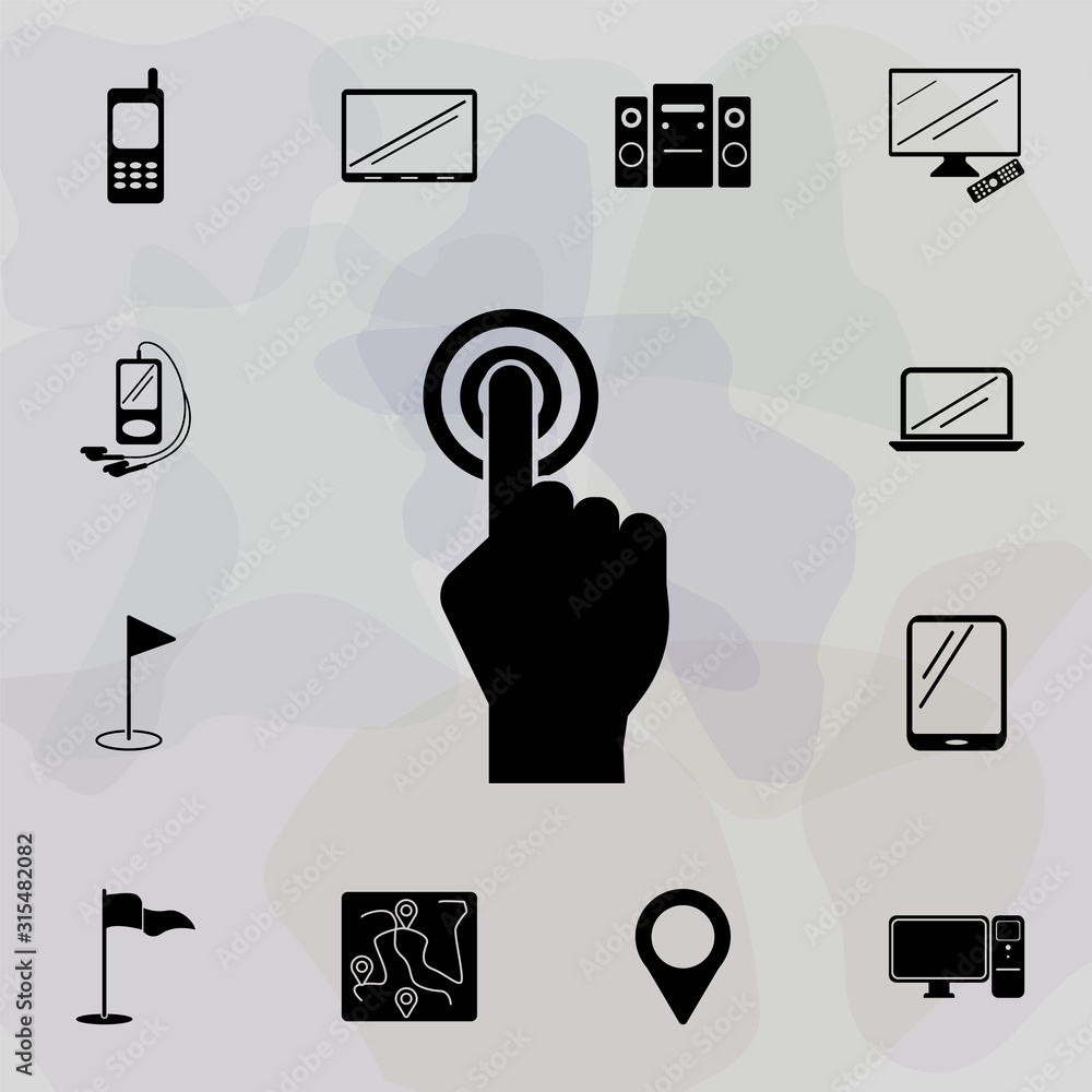 Poster finger presses the button icon. web icons universal set for web and mobile