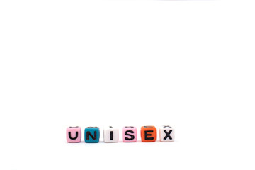 UNISEX written on colourful blocks