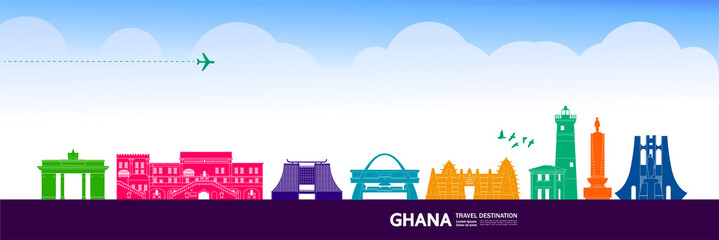 Ghana travel destination grand vector illustration.  - obrazy, fototapety, plakaty