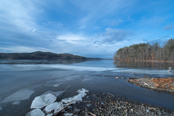 winter landscape with lake and sky