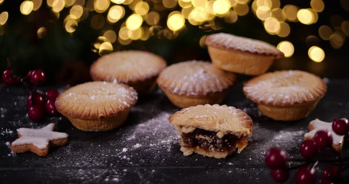 4K: Christmas festive Mince Pies - British tradition - Tracking Shot - Stock 4K Video Clip Footage
