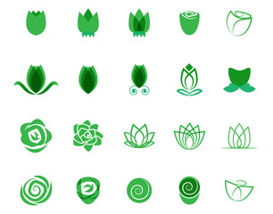 Rose Flower Icon Set - Isolated On White Background - Vector. Collection Of Flat Rose Flower Logo. Simple Flower Icons For Tulip Template, Spa Label, Floral Logo, Wellness And Blooming Rose Icon