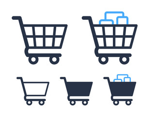 Empty and filled shopping cart symbols shop and sale icons
