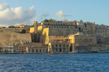 View of the former moat and walls in Valletta, Malta.