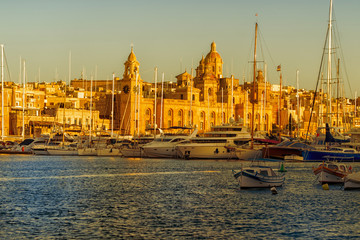  City of Birgu in Malta with Fort St. Angelo and Vittoriosa Yacht Marina in the Grand Harbour 