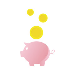 Pig bank flat icon money saving business icon money coin logo. Vector illustration