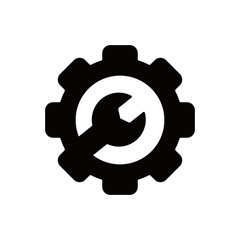 Mechanical gear icon with wrench in the middle for repair in white background .