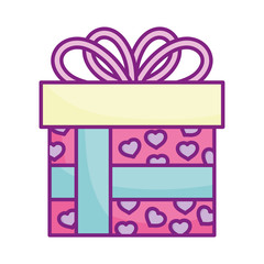 happy valentines day, wrapped gift box with hearts decoration