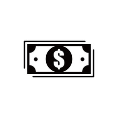 Black dollar money cash icon, dollar sign on white background.