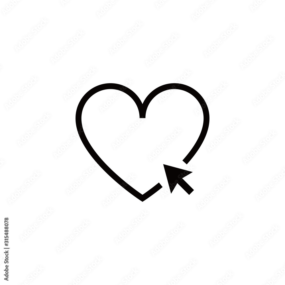 Poster heart and cursor click outline icon. heart mouse cursor line vector icon. valentine's day sign.