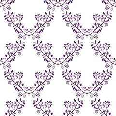 A seamless watercolor pattern with purple leaves and branches. Isolated on white. Design for card, poster or wallpaper.