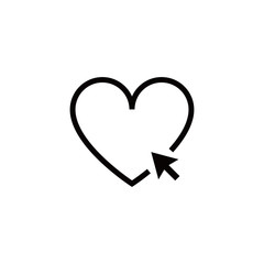 Heart and cursor click outline icon. Heart mouse cursor line vector icon. Valentine's Day sign.