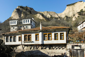 Street and old houses in historical town of Melnik, Bulgaria