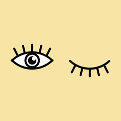 Eyes and eyelashes icon vector illustration. Isolated badge for website or app in colored background.