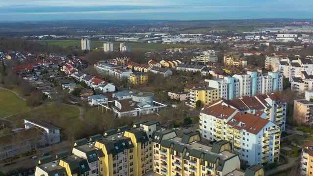 Aerial view of the city Böblingen in Germany, ascending beside the city.