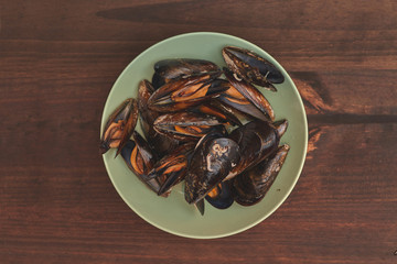 Freshly cooked mussels in vapor spanish style