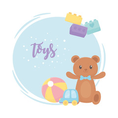 Fototapeta premium bear ball and car play cartoon kids toys