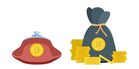 purse and pouch with digital money gold coins stock picture