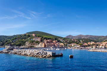 Fototapeta na wymiar Water view of Portoferraio, Province of Livorno, on the island of Elba in the Tuscan Archipelago of Italy, Europe