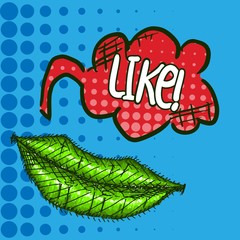 pop art drawing of lip sketch on bright background