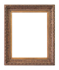 Golden frame for paintings, mirrors or photo isolated on white background