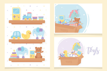 wooden shelves and boxes cartoon kids toys