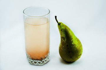 pear juice and pear on a white background