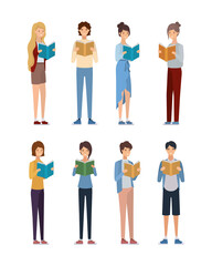 Obraz premium Isolated people avatars with education books vector design