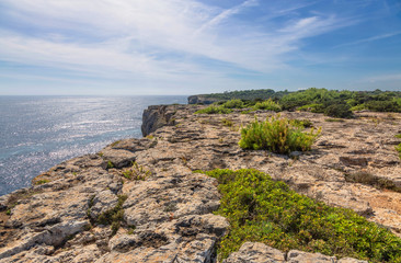 Landscape with rocks over the sea under the sky.Mallorca island