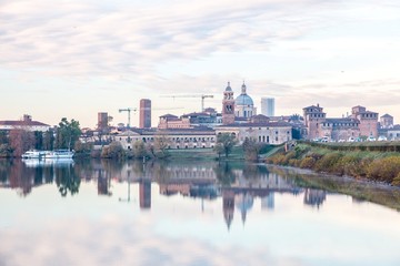 Fototapeta na wymiar Panoramic view of the medieval historic city of Mantua in Lombardy, Italy
