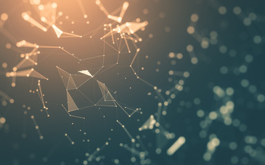 Abstract background. Molecules technology with polygonal shapes, connecting dots and lines. Connection structure. Big data visualization.