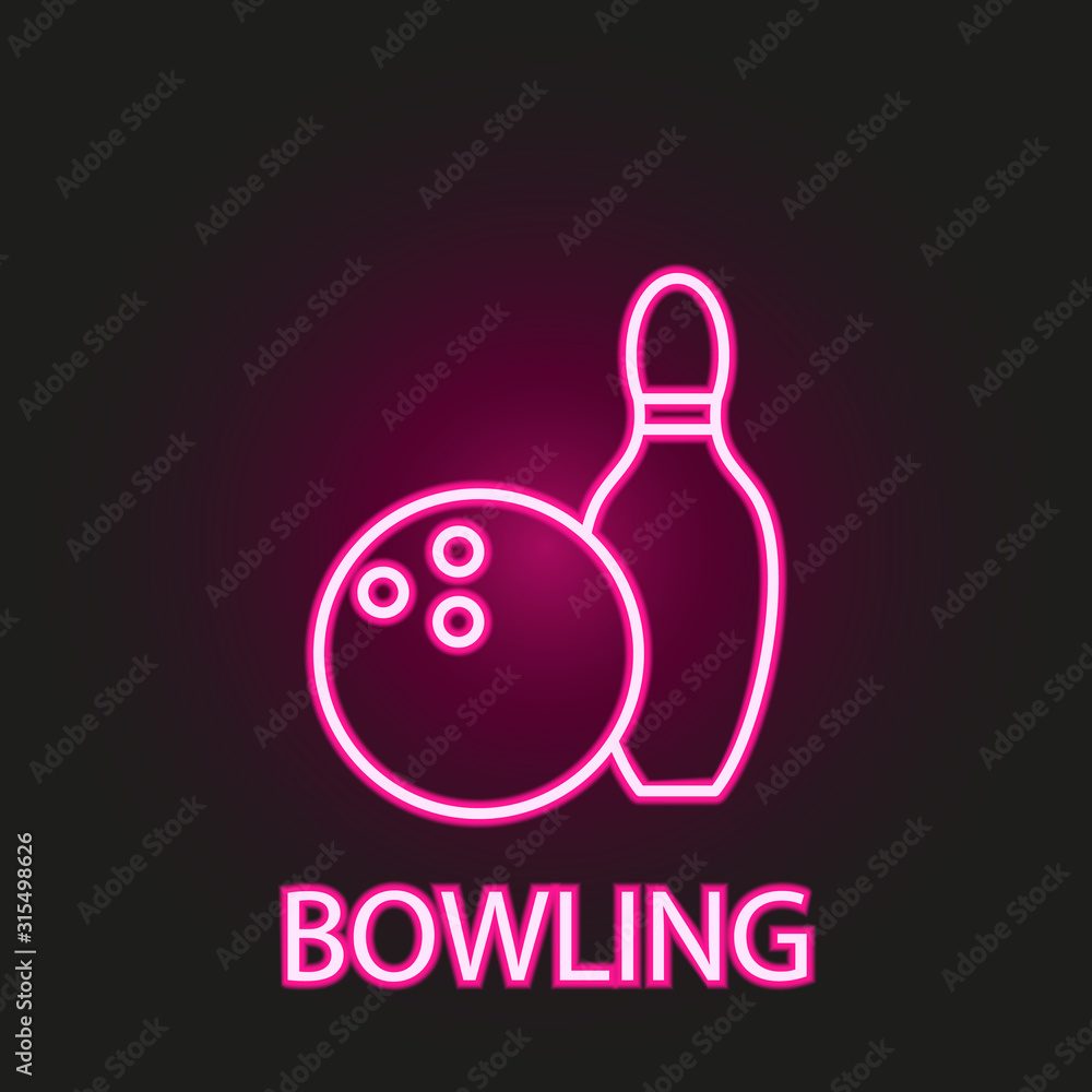 Poster relaxation in bowling neon style icon. simple thin line, outline vector of relaxation icons for ui a