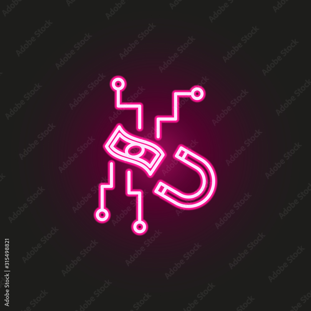 Poster earning money robot neon style icon. simple thin line, outline vector of robo icons for ui and ux, w