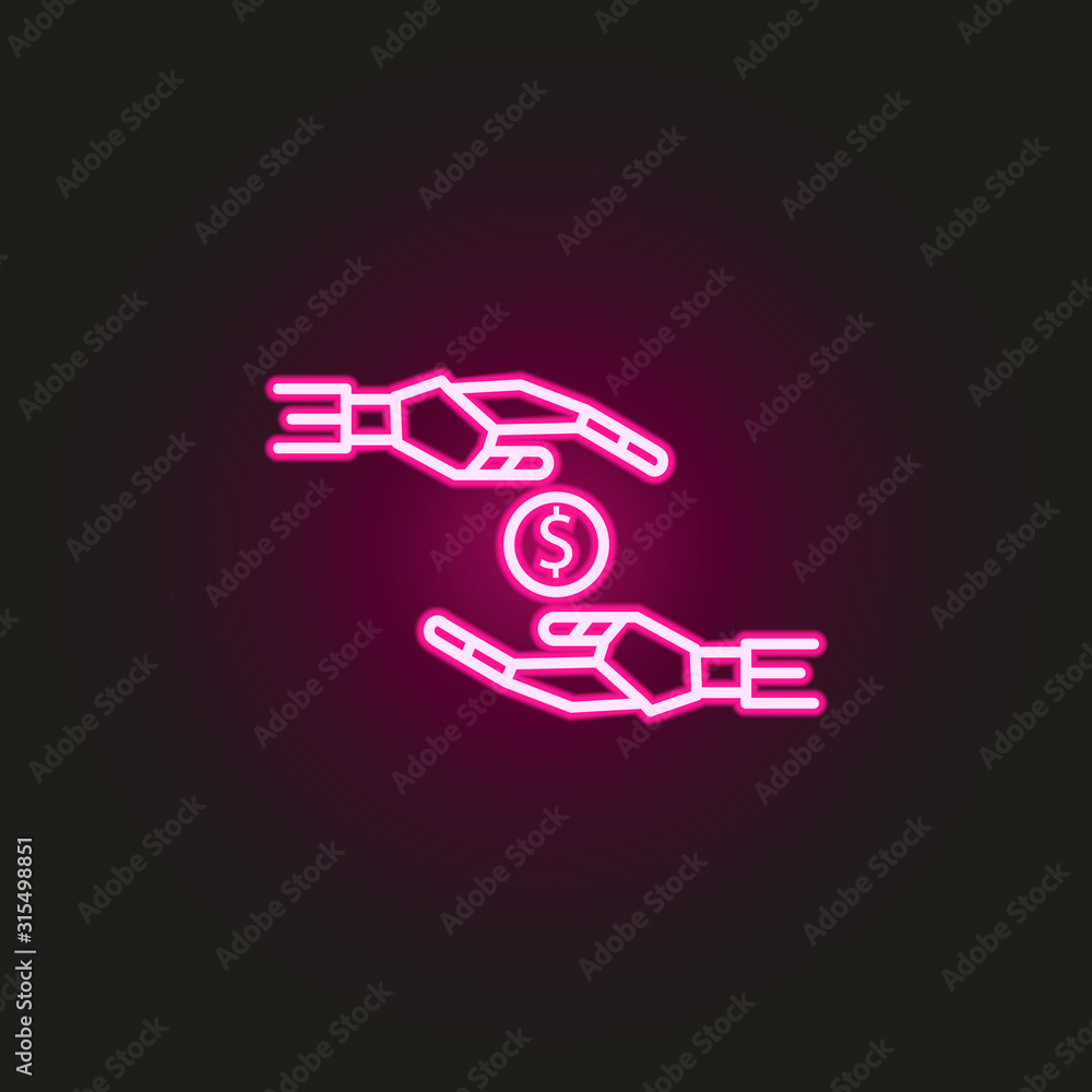 Poster advisor money rich robot hands neon style icon. simple thin line, outline vector of robo icons for u