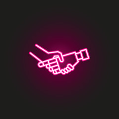 Robot and human hand neon style icon. Simple thin line, outline vector of robo icons for ui and ux, website or mobile application