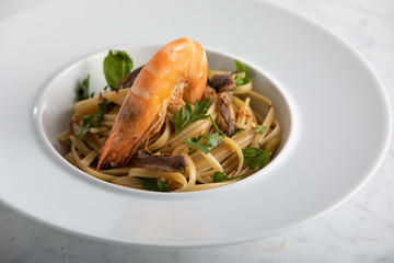 Homemade Spaghetti with traditional medeteranian seafood 