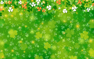 St.Patrick's Day green vector background with clover leaves