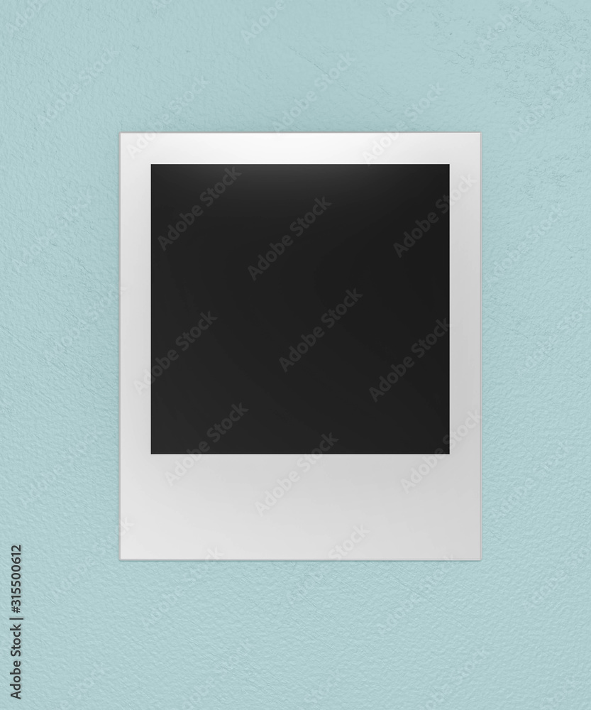Poster square blank empty photo card pinned on cyan background 3d render illustration