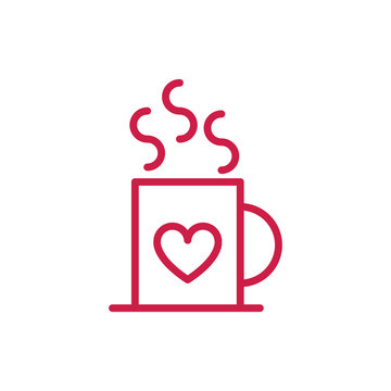 happy valentines day hot coffee cup heart love red line design